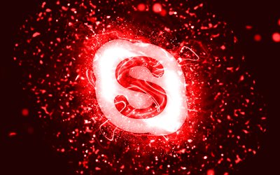 skype rotes logo, 4k, rote neonlichter, kreativer, roter abstrakter hintergrund, skype-logo, marken, skype