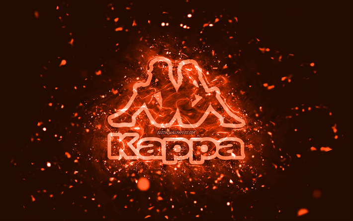 شعار Kappa البرتقالي, 4 ك, أضواء النيون البرتقالية, إبْداعِيّ ; مُبْتَدِع ; مُبْتَكِر ; مُبْدِع, البرتقالي، جرد، الخلفية, شعار Kappa, العلامة التجارية, كابا