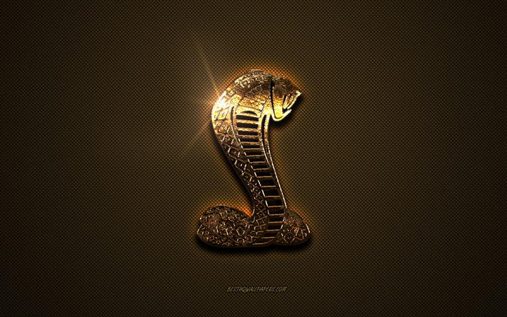 goldenes shelby-logo, kunstwerk, brauner metallhintergrund, shelby-emblem, shelby-logo, marken, shelby