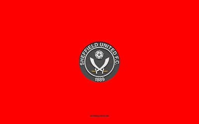 Sheffield United FC, kırmızı arka plan, İngiliz futbol takımı, Sheffield United FC amblemi, EFL Şampiyonası, Sheffield, İngiltere, futbol, Sheffield United FC logosu