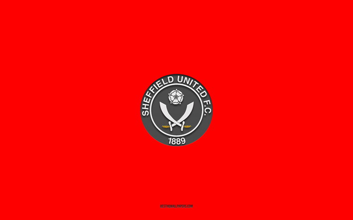Sheffield United FC, fond rouge, &#233;quipe de football anglaise, embl&#232;me Sheffield United FC, championnat EFL, Sheffield, Angleterre, football, logo Sheffield United FC