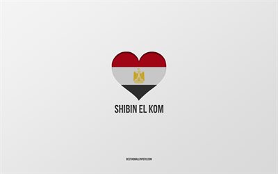 Amo Shibin El Kom, citt&#224; egiziane, Giorno di Shibin El Kom, sfondo grigio, Shibin El Kom, Egitto, cuore bandiera egiziana, citt&#224; preferite, Love Shibin El Kom