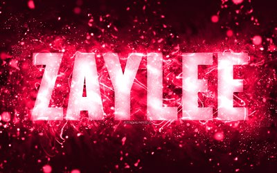 Buon Compleanno Zaylee, 4k, luci al neon rosa, nome Zaylee, creativo, Zaylee Buon Compleanno, Compleanno Zaylee, nomi femminili americani popolari, foto con nome Zaylee, Zaylee