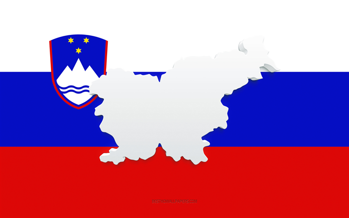 Slovenien kartsiluett, Sloveniens flagga, siluett p&#229; flaggan, Slovenien, 3d Slovenien kartsiluett, Slovenien 3d karta