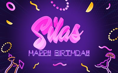 Joyeux anniversaire Silas, 4k, Fond de fête violet, Silas, art créatif, Nom Silas, Anniversaire Silas, Fond de fête d'anniversaire