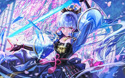 Kamisato Ayaka, blue sword, Genshin Impact, artwork, manga, Kamisato Ayaka Genshin Impact, Ayaka Kamisato