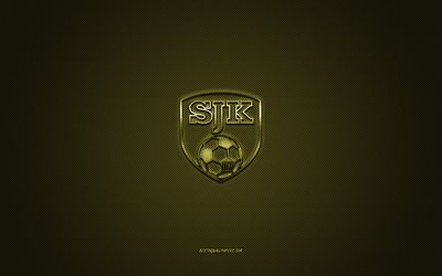 SJK, フィンランドのサッカークラブ, ゴールドのロゴ, ゴールドカーボンファイバーの背景, ヴェイッカウスリーガ, サッカー, セイナヨキ, フィンランド, SJKロゴ