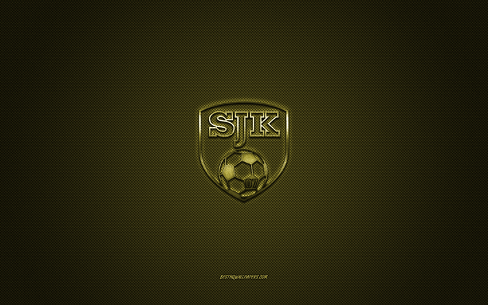 SJK, squadra di calcio Finlandese, logo dorato, sfondo dorato in fibra di carbonio, Veikkausliiga, calcio, Seinajoki, Finlandia, logo SJK