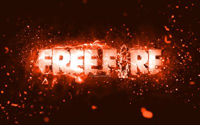 Garena Free Fire oranssi logo, 4k, oranssit neonvalot, luova, oranssi abstrakti tausta, Garena Free Fire -logo, online-pelit, Free Fire logo, Garena Free Fire