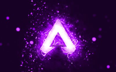 Apex Legends menekşe logosu, 4k, menekşe neon ışıkları, yaratıcı, menekşe soyut arka plan, Apex Legends logosu, oyun markaları, Apex Legends