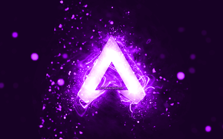 Apex Legends violet logo, 4k, violet neon lights, creative, violet abstract background, Apex Legends logo, games brands, Apex Legends