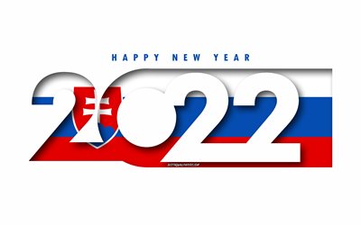 Bonne année 2022 Slovaquie, fond blanc, Slovaquie 2022, Slovaquie 2022 Nouvel An, 2022 concepts, Slovaquie, Drapeau de la Slovaquie