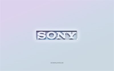 Sony-logotyp, utskuren 3d-text, vit bakgrund, Sony 3d-logotyp, Sony-emblem, Sony, pr&#228;glad logotyp, Sony 3d-emblem