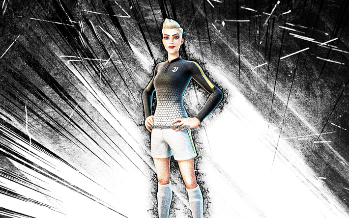 4k, Striker Specialist, grunge art, Fortnite Battle Royale, Fortnite karakt&#228;rer, vita abstrakta str&#229;lar, Striker Specialist Skin, Fortnite, Striker Specialist Fortnite