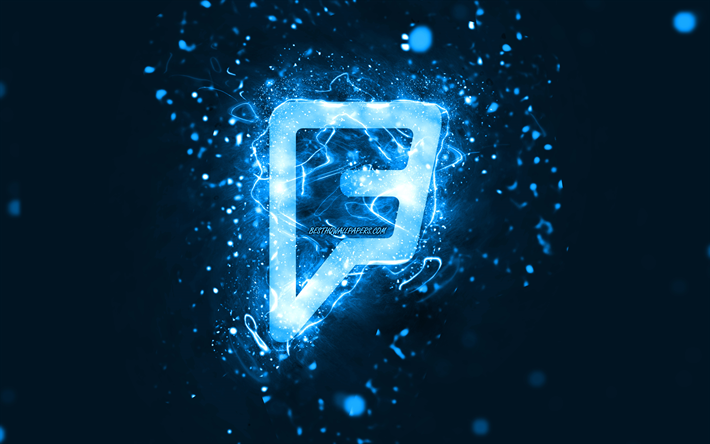 Foursquare blue logo, 4k, blue neon lights, creative, blue abstract background, Foursquare logo, social network, Foursquare