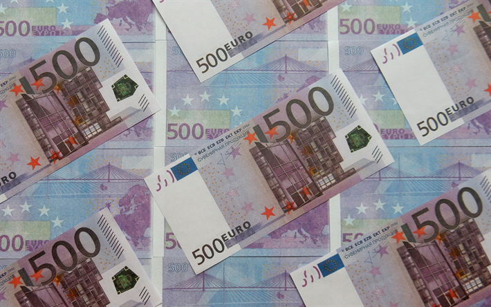 500 billets en euros, fond avec euro, Union europ&#233;enne, fond avec 500 euros, fond d&#39;argent, finance