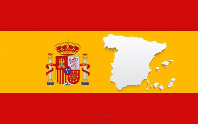 Spain map silhouette, Flag of Spain, silhouette on the flag, Spain, 3d Spain map silhouette, Spain flag, Spain 3d map