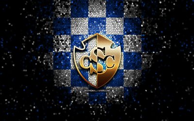 CS Cartagines, glitter logo, Liga FPD, blue white checkered background, soccer, Costa Rican football club, Cartagines FC logo, mosaic art, football, Cartagines FC