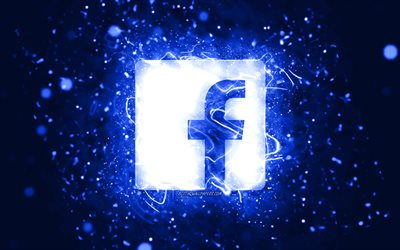 Facebook dark blue logo, 4k, dark blue neon lights, creative, dark blue abstract background, Facebook logo, social network, Facebook