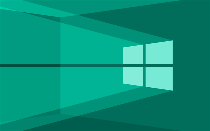 4K, Windows 10 turkuaz logo, turkuaz soyut arka plan, minimalizm, Windows 10 logosu, Windows 10 minimalizm, Windows 10