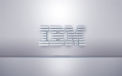 IBM3dホワイトロゴ, 灰色の背景, IBMロゴ, クリエイティブな3Dアート, IBM, 3Dエンブレム