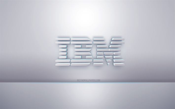 IBM 3d vit logotyp, gr&#229; bakgrund, IBM logotyp, kreativ 3d konst, IBM, 3d emblem