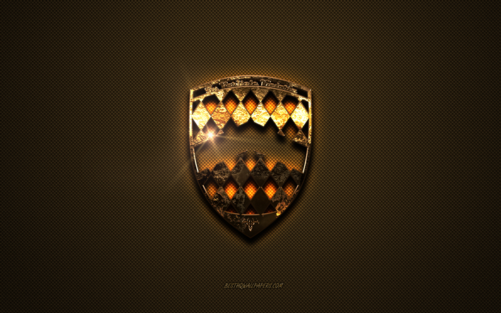 Logo SSC dorato, grafica, sfondo marrone in metallo, emblema SSC, logo SSC, marchi, SSC
