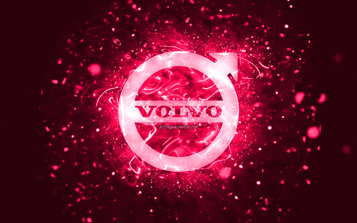 Volvo rosa logotyp, 4k, rosa neonljus, kreativ, rosa abstrakt bakgrund, Volvo logotyp, bilm&#228;rken, Volvo