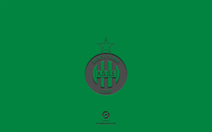 AS Saint-Etienne, green background, French football team, AS Saint-Etienne emblem, Ligue 1, Saint-Etienne, France, football, AS Saint-Etienne logo