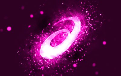 ASICS purple logo, 4k, purple neon lights, creative, purple abstract background, ASICS logo, fashion brands, ASICS
