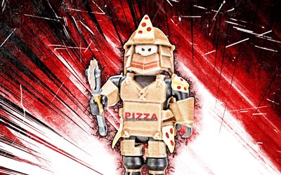4k, loyal pizza warrior, grunge-kunst, roblox, fan-kunst, roblox-charaktere, rote abstrakte strahlen, loyal pizza warrior roblox