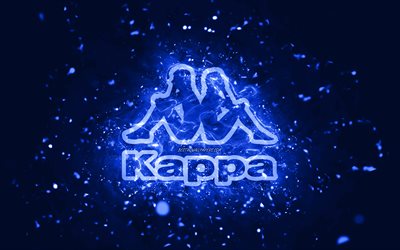 Kappa koyu mavi logo, 4k, koyu mavi neon ışıklar, yaratıcı, koyu mavi soyut arka plan, Kappa logo, markalar, Kappa