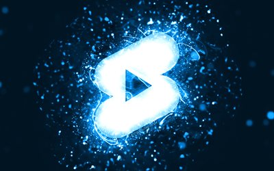 Youtube shorts blue logo, 4k, blue neon lights, creative, blue abstract background, Youtube shorts logo, social network, Youtube shorts