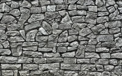 灰色の石, 4k, マクロ, 石の壁, 灰色の石の質感, 石のテクスチャ, 石の背景, 灰色の小石, ぺブル