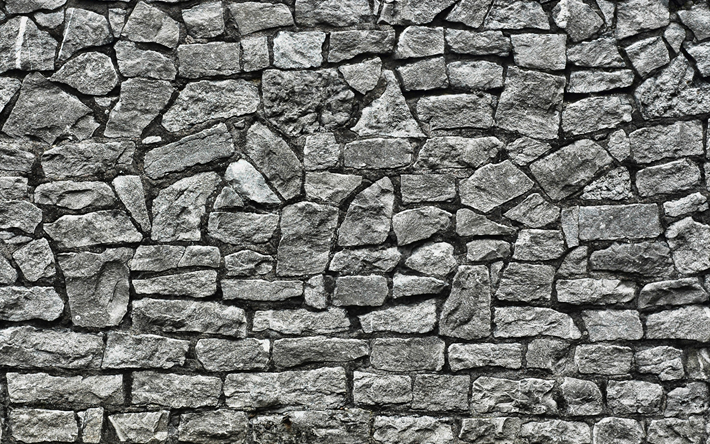 灰色の石, 4k, マクロ, 石の壁, 灰色の石の質感, 石のテクスチャ, 石の背景, 灰色の小石, ぺブル
