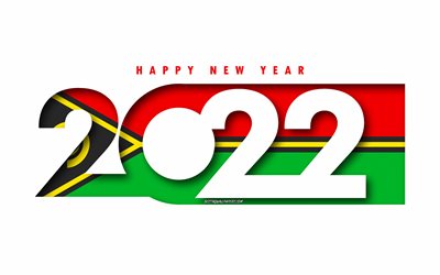 Bonne année 2022 Vanuatu, fond blanc, Vanuatu 2022, Vanuatu 2022 Nouvel An, 2022 concepts, Vanuatu, Drapeau du Vanuatu