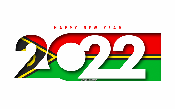 Felice Anno Nuovo 2022 Vanuatu, sfondo bianco, Vanuatu 2022, Vanuatu 2022 Anno nuovo, 2022 concetti, Vanuatu, Bandiera di Vanuatu