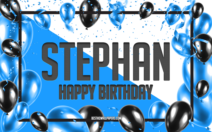 عيد ميلاد سعيد ستيفان, عيد ميلاد بالونات الخلفية, ستيفان, اسم أول لرجل, خلفيات بأسماء, عيد ميلاد البالونات الزرقاء الخلفية, عيد ميلاد ستيفان
