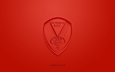 St Helens RFC, creative 3D logo, red background, British rugby club, 3d emblem, Super League Europe, Merseyside, England, 3d art, rugby, St Helens RFC 3d logo