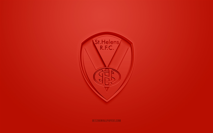 St Helens RFC, logotipo 3D criativo, fundo vermelho, clube de rúgbi britânico, emblema 3D, Super League Europe, Merseyside, Inglaterra, arte 3D, rugby, logotipo 3D St Helens RFC