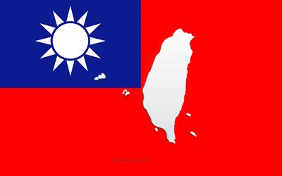 Taiwan kartsiluett, Taiwans flagga, siluett p&#229; flaggan, Taiwan, 3d Taiwan kartsiluett, Taiwan flagga, Taiwan 3d karta
