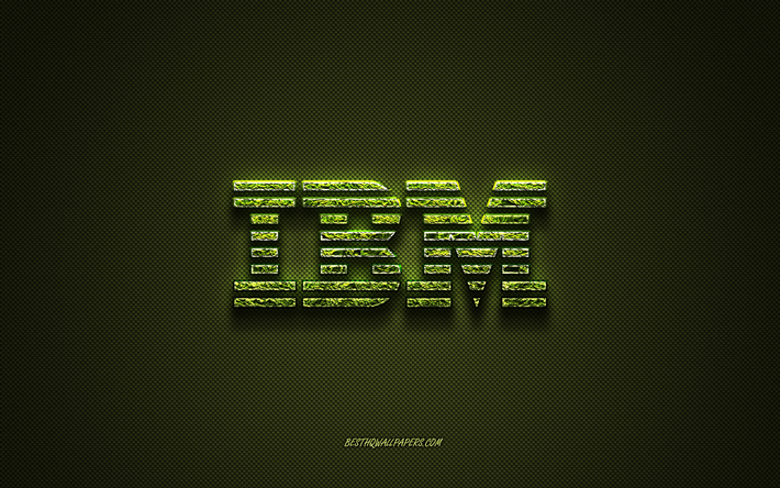 IBM logosu, yeşil yaratıcı logo, &#231;i&#231;ek sanatı logosu, IBM amblemi, yeşil karbon fiber doku, IBM, yaratıcı sanat