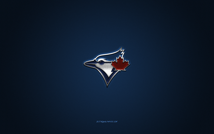 Embl&#232;me des Blue Jays de Toronto, club de baseball canadien, logo bleu, fond en fibre de carbone bleue, MLB, insigne des Blue Jays de Toronto, baseball, Bleu de Toronto, Canada, Blue Jays de Toronto