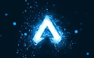Apex Legends blue logo, 4k, blue neon lights, creative, blue abstract background, Apex Legends logo, games brands, Apex Legends