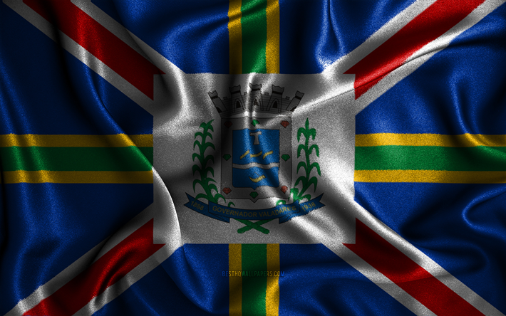 Governador Valadaresin lippu, 4k, silkki aaltoilevat liput, Brasilian kaupungit, Governador Valadaresin p&#228;iv&#228;, kangasliput, 3D-taide, Governador Valadares, Governador Valadares 3D -lippu