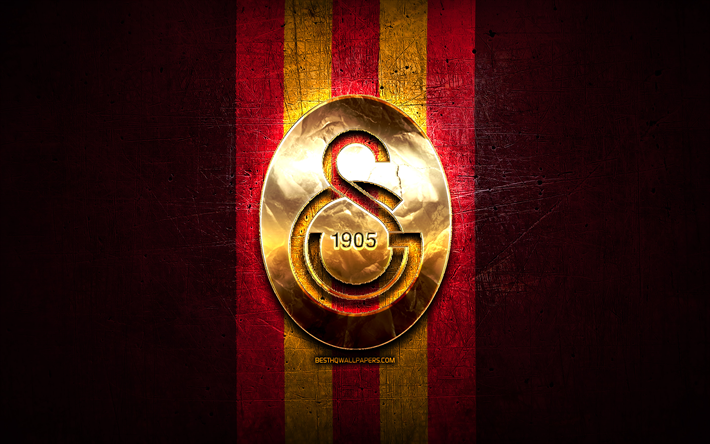 Galatasaray SK, kultainen logo, Basketbol Super Ligi, violetti metallitausta, Turkkilainen koripallojoukkue, Galatasaray SK logo, koripallo, Galatasaray Odeabank