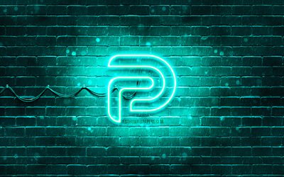Parler turquoise logo, 4k, turquoise brickwall, Parler logo, social networks, Parler neon logo, Parler