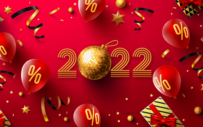 4k, Hyv&#228;&#228; uutta vuotta 2022, punainen tausta, 2022 konseptit, 2022 Uusi vuosi, 2022 Joulumyynti, Uudenvuoden myynti, Uusi vuosi 2022, Punainen 2022 tausta, 2022 k&#228;sitteet
