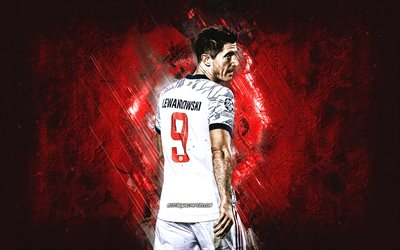 Robert Lewandowski, FC Bayern Munich, footballeur polonais, fond de pierre rouge, Lewandowski Bayern Munich, Bundesliga, Allemagne, football