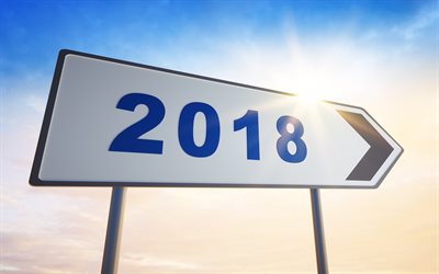 2018, Happy New Year, 2018 concepts, pointer, billboard, 4k